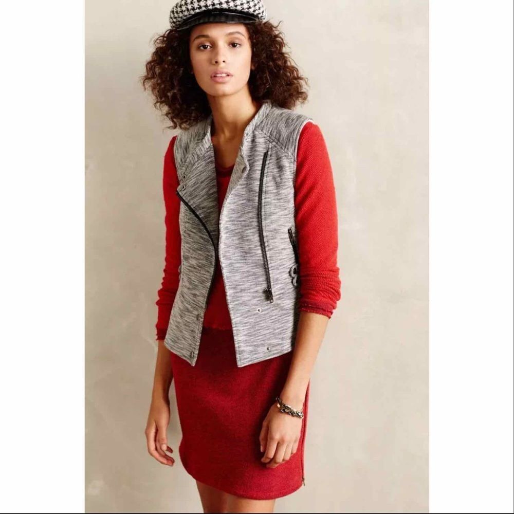 Anthropologie Cartonnier Grey Moto Vest Biker Knit Casual Zip Front
